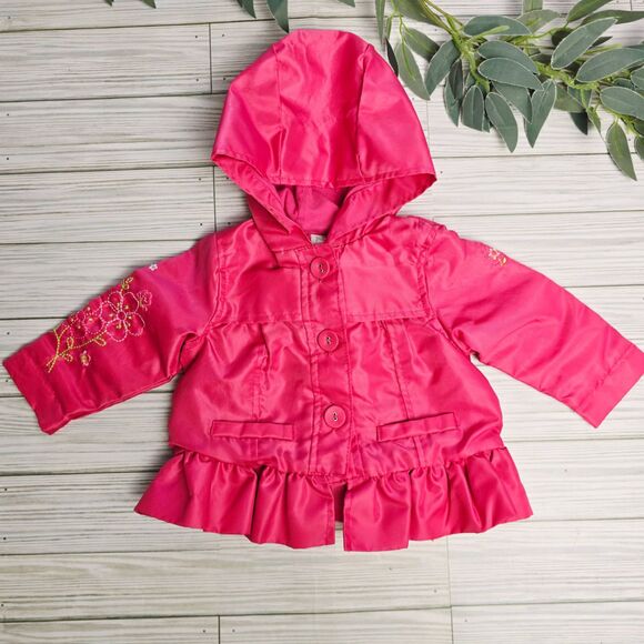 First‎ Impressions Baby 3-6 Months Pink Hooded Button Down Floral Embroidery - Picture 1 of 6